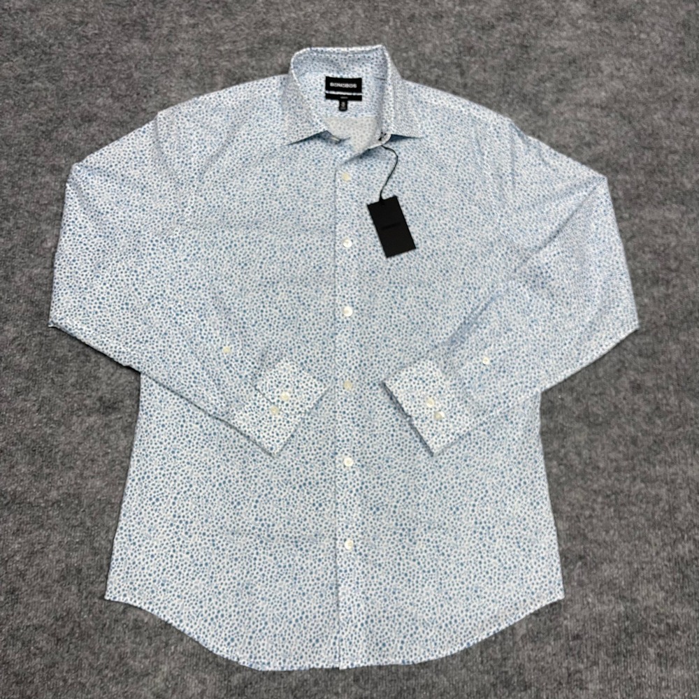 Bonobos Shirt Mens 16 35 Blue White Micro Floral Slim Fit Long Sleeve Preppy NEW